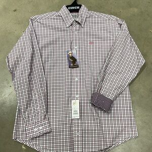 Cinch Men's Pink and White Checkered Shirt